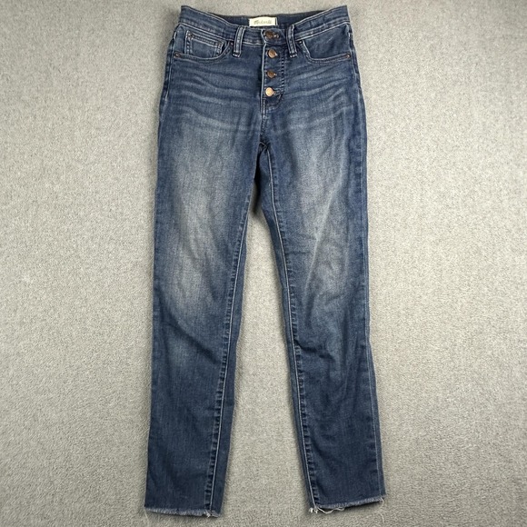 Madewell Denim - Madewell Jeans Womens 25 Blue Mid Rise Skinny Button Fly Raw Hem Stretch Denim